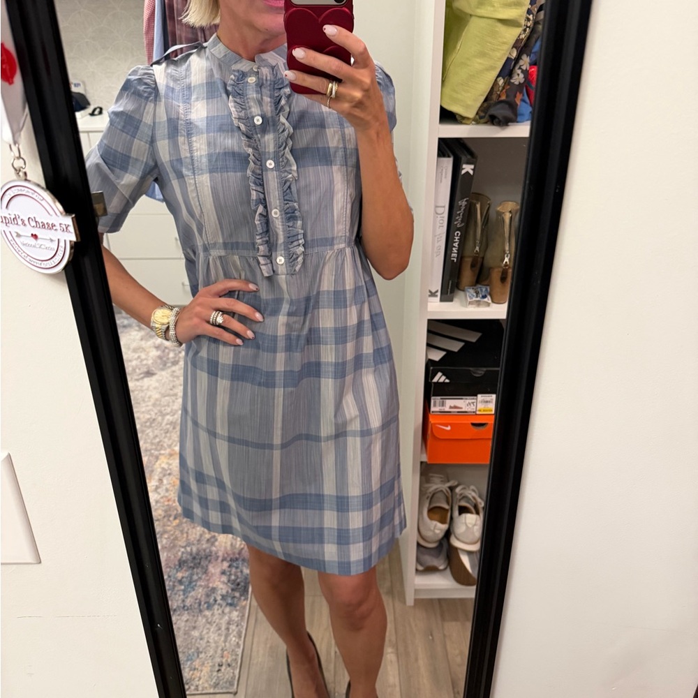 Burberry Light Blue Checkered Mini Dress